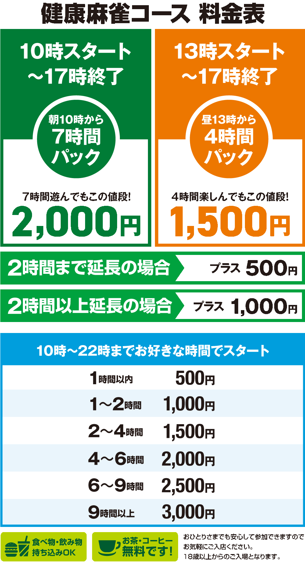 表町にある岡山健康麻雀の価格・コース料金表